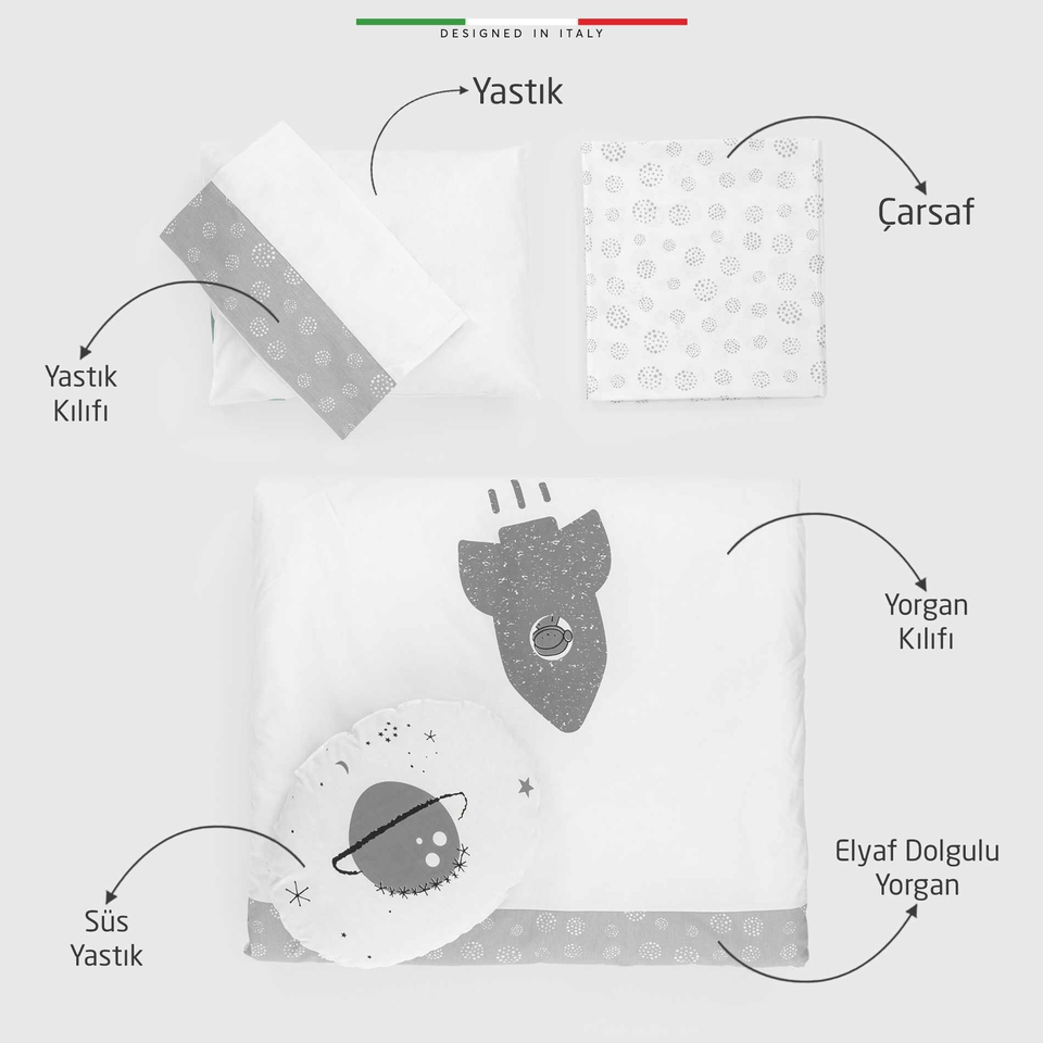 Elele Life Space 6 Parça Oyun Parkı Park Yatak Bebek Uyku Seti Gri