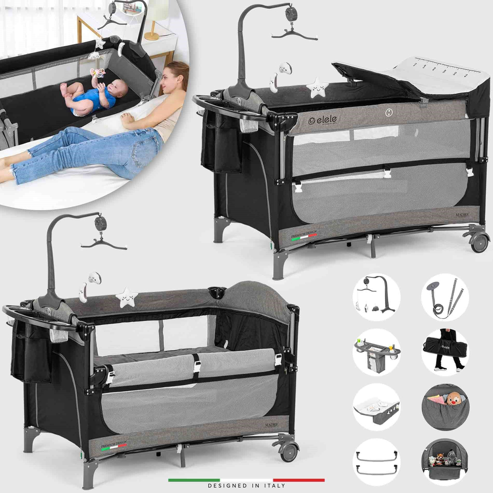 Elele Madre Anne Yanı Park Yatak Oyun Parkı 70x110 cm Siyah-Gri