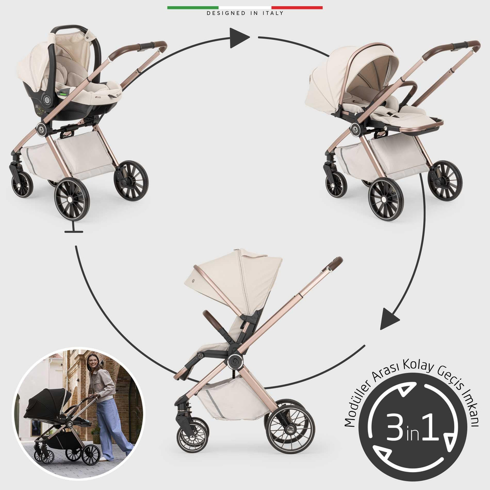 Elele Milazzo Premium Travel Sistem Bebek Arabası Bej