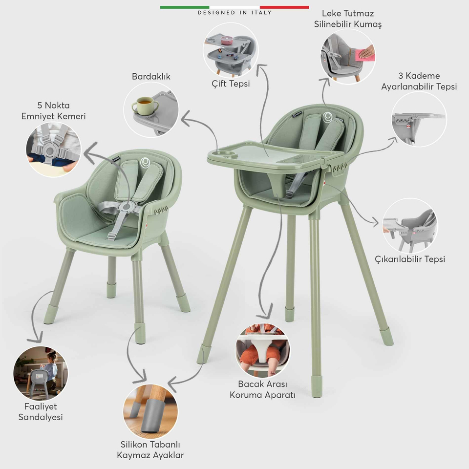 Elele Misto 4in1 Bebek Mama Sandalyesi ve Mama Oturağı İç Pedli Yeşil