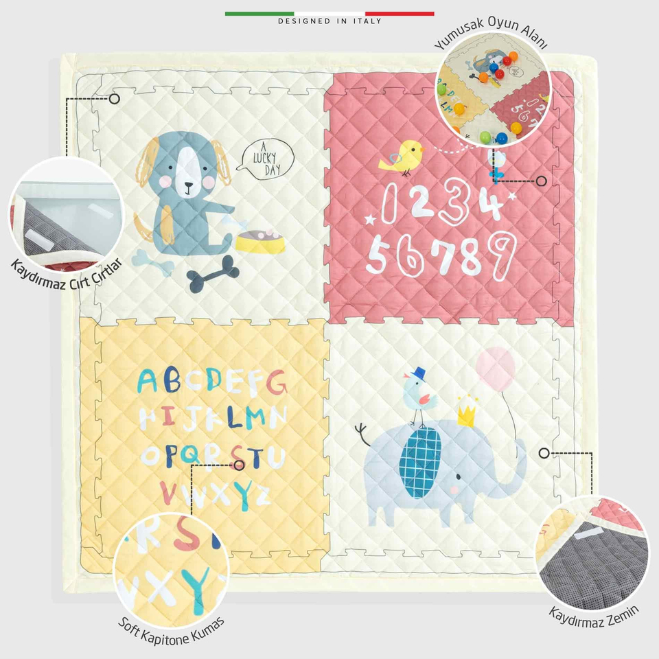 Elele Parma 2in1 Oyun Parkı Oyun Alanı ve Oyun Matı Halısı 125x125 cm Koyu Gri