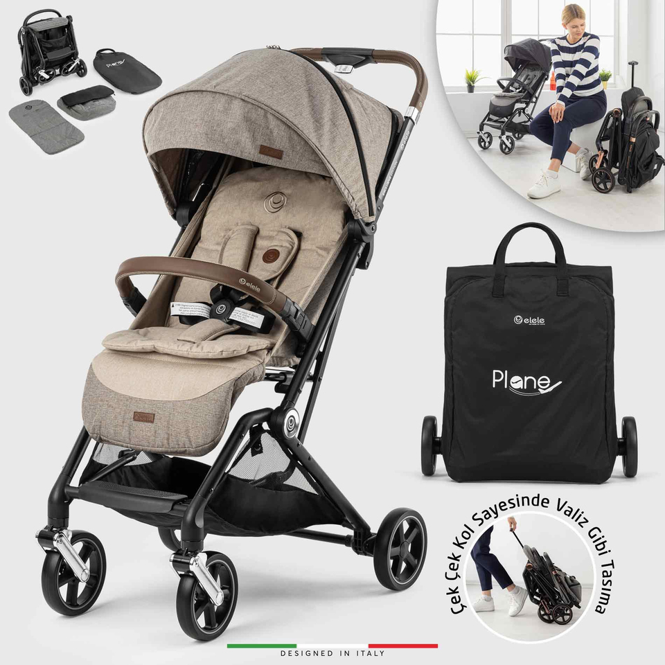 Elele Plane 2 Kabin Tipi Bebek Arabası Silver Kahverengi