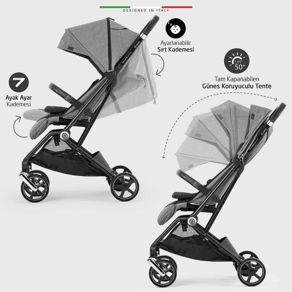 Elele Plane 2 Kabin Tipi Bebek Arabası Silver Gri-Siyah