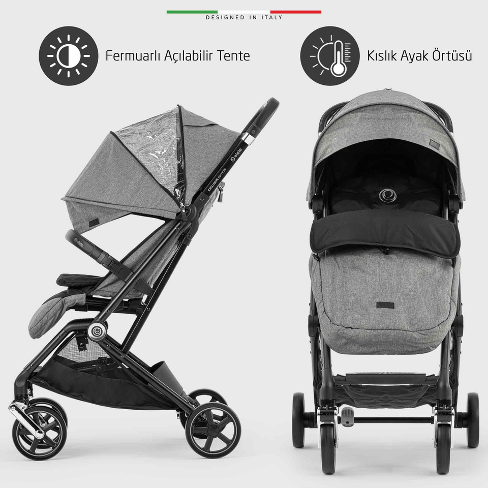 Elele Plane 2 Kabin Tipi Bebek Arabası Silver Siyah-Gri