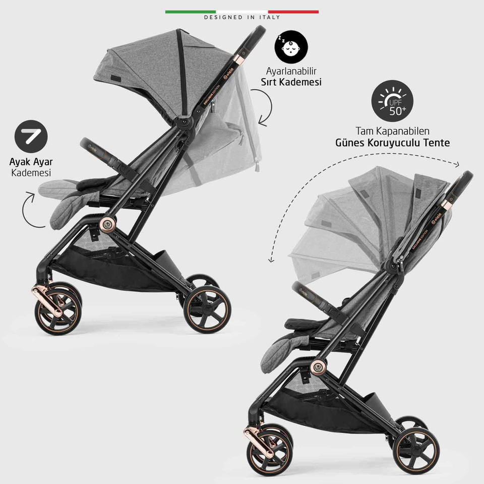 Elele Plane 2 Kabin Tipi Bebek Arabası Rose Siyah-Gri
