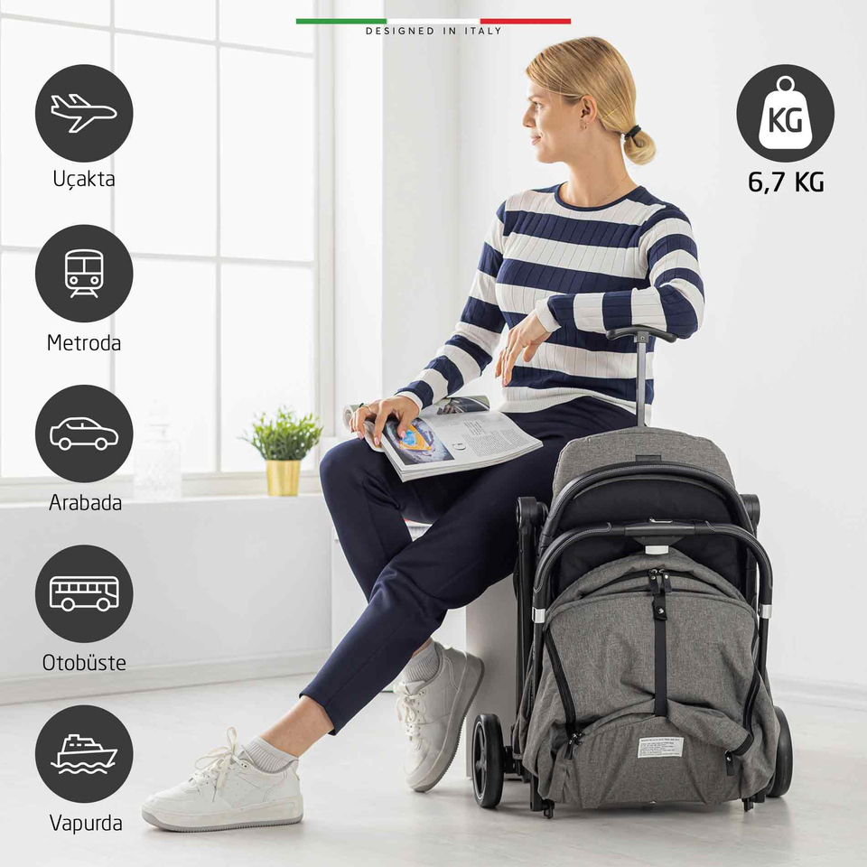 Elele Plane 2 Kabin Tipi Bebek Arabası Silver Kahverengi