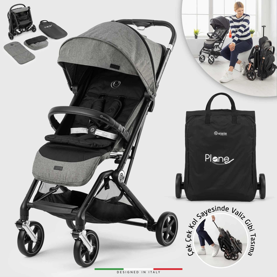 Elele Plane 2 Kabin Tipi Bebek Arabası Silver Gri-Siyah