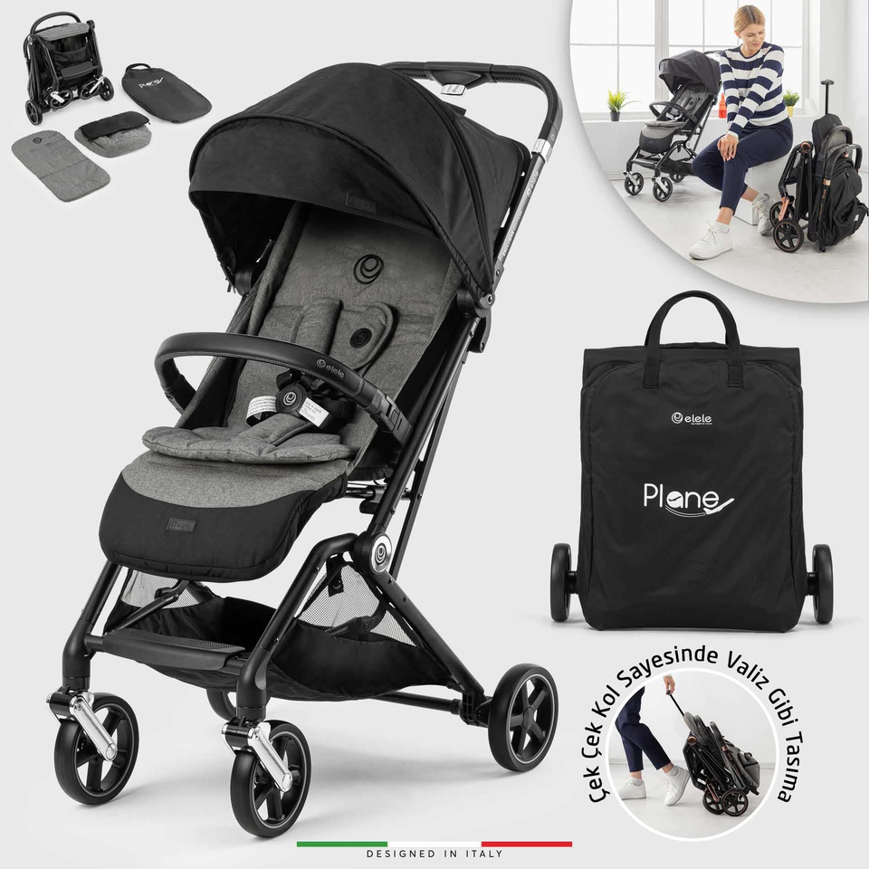 Elele Plane 2 Kabin Tipi Bebek Arabası Silver Siyah-Gri