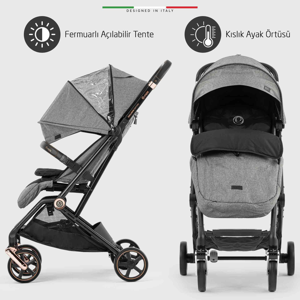 Elele Plane 2 Kabin Tipi Bebek Arabası Rose Gri-Siyah