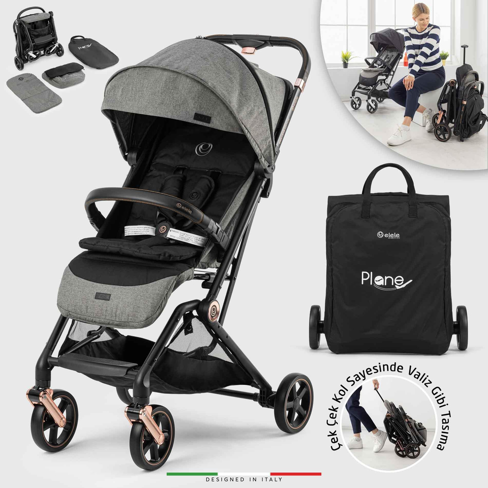 Elele Plane 2 Kabin Tipi Bebek Arabası Rose Gri-Siyah