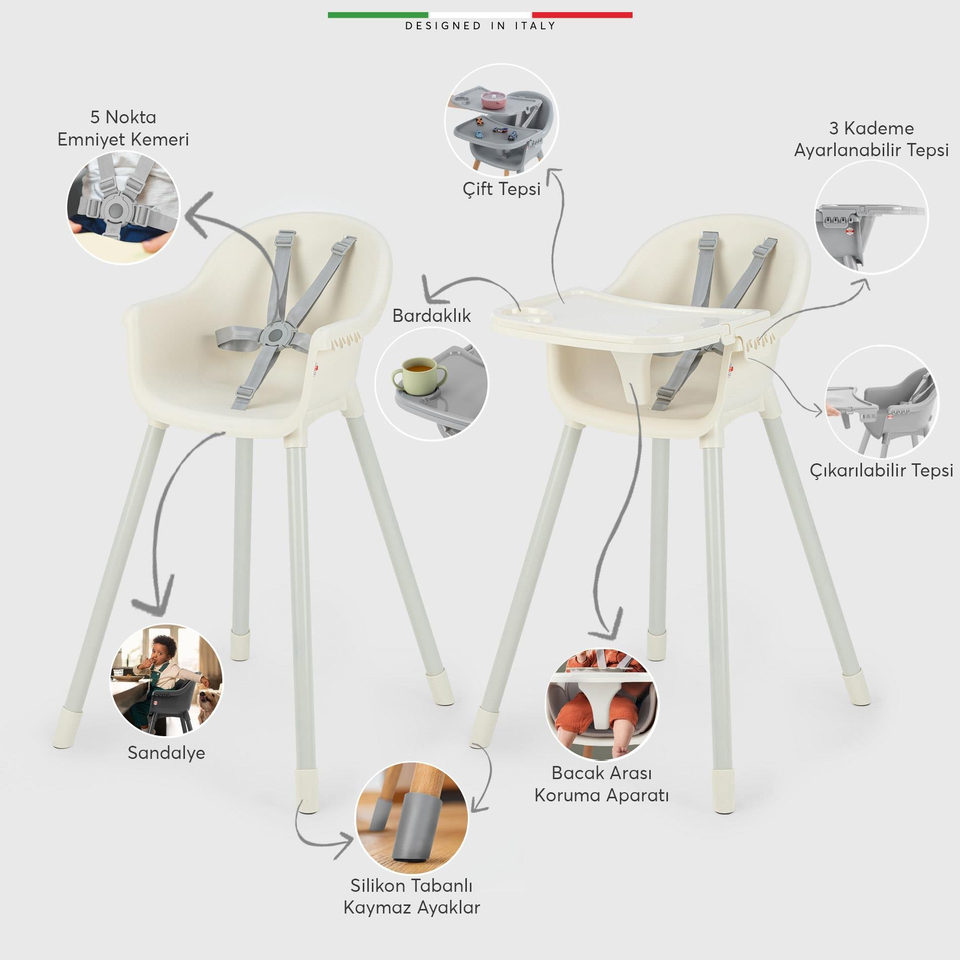 Elele Sorte 2in1 Bebek Mama Sandalyesi ve Çocuk Sandalyesi Ekru