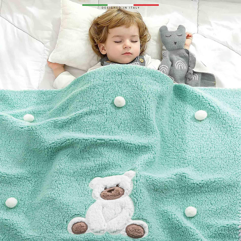 EleleLife Bear Bebek Battaniyesi Kuzu Tüyü 90x100 Cm Mint