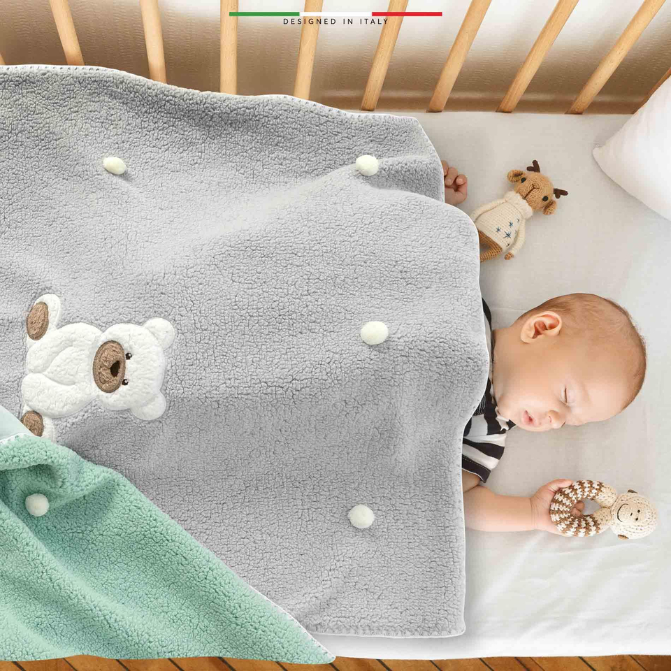 EleleLife Bear Bebek Battaniyesi Kuzu Tüyü 90x100 Cm Mint