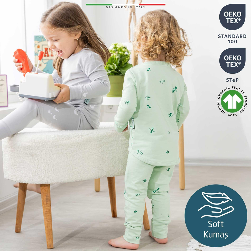 EleleLife Bebek Çocuk Pijama Takımı 1 Tog Mavi Sanno