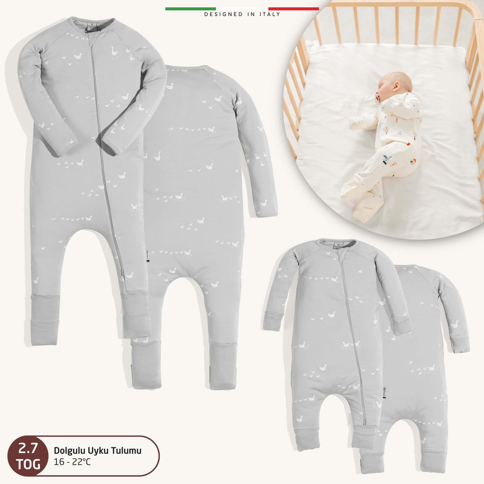 EleleLife Dolgulu Çoçuk/Bebek Uyku Tulumu 2.7 Tog Gri Pato