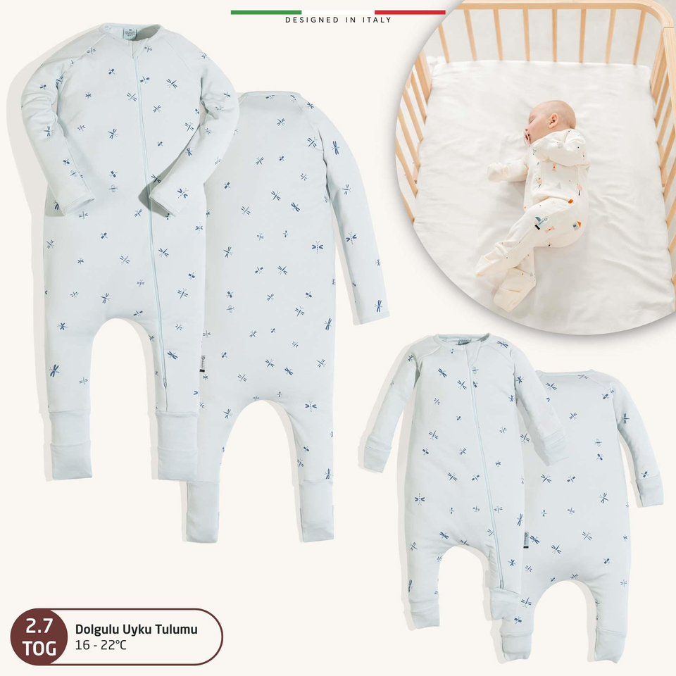 EleleLife Dolgulu Çoçuk/Bebek Uyku Tulumu 2.7 Tog Mavi Sanno