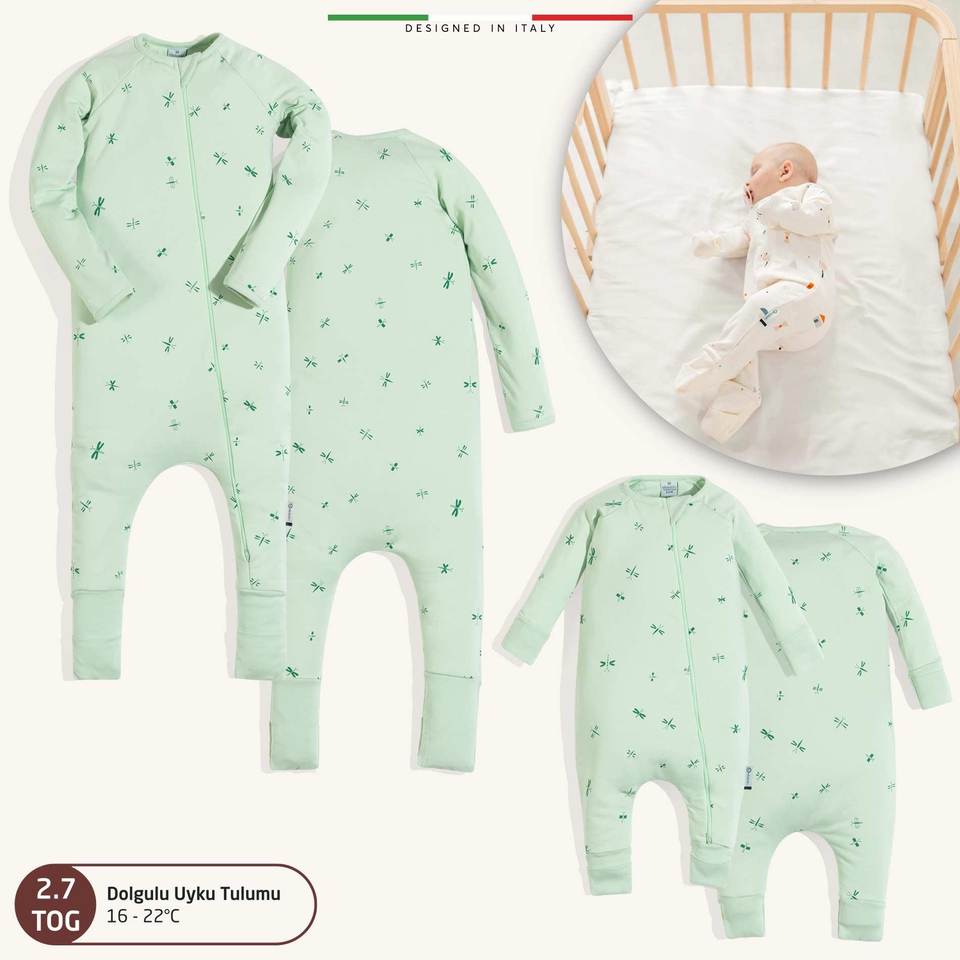 EleleLife Dolgulu Çoçuk/Bebek Uyku Tulumu 2.7 Tog Yeşil Sanno