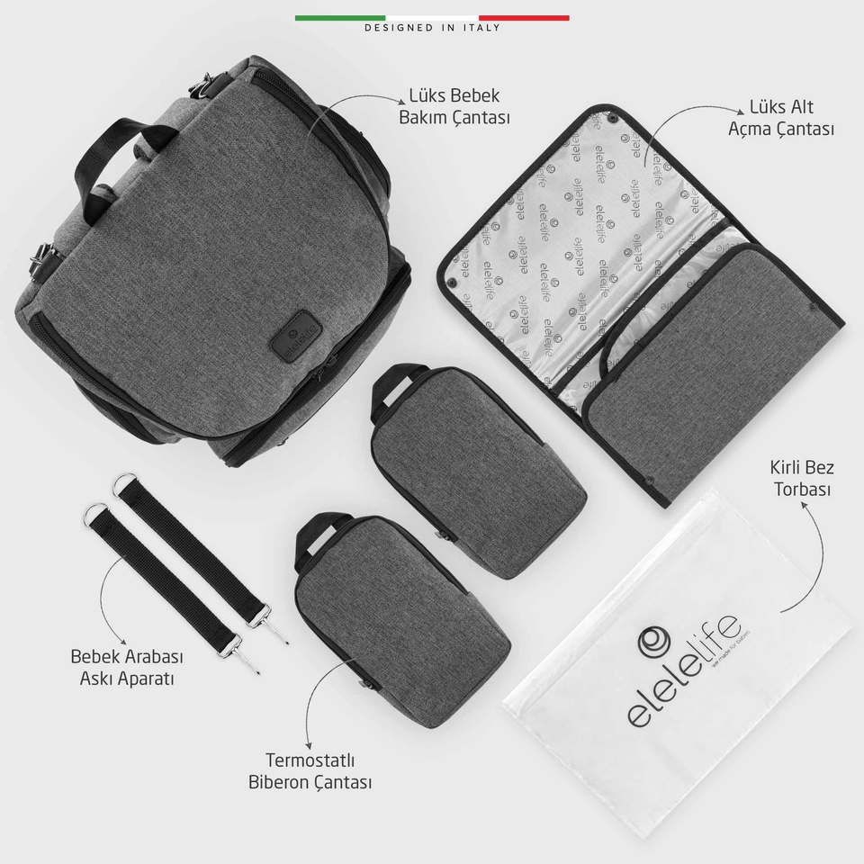 EleleLife Flora 2 4in1 Anne Bebek Bakım Çantası Gri