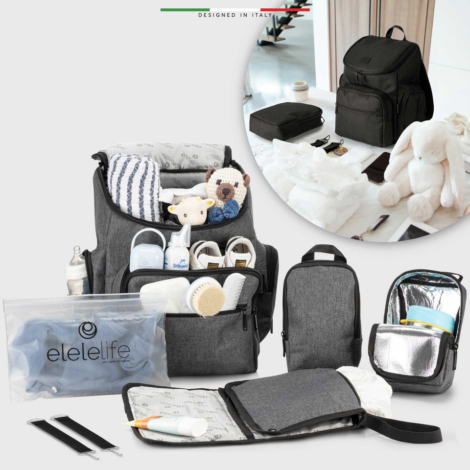 EleleLife Flora 2 4in1 Anne Bebek Bakım Çantası Siyah