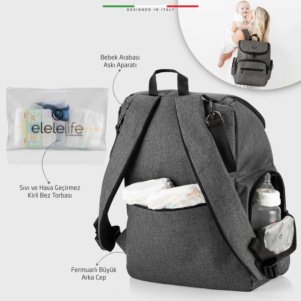 EleleLife Flora 2 4in1 Anne Bebek Bakım Çantası Gri