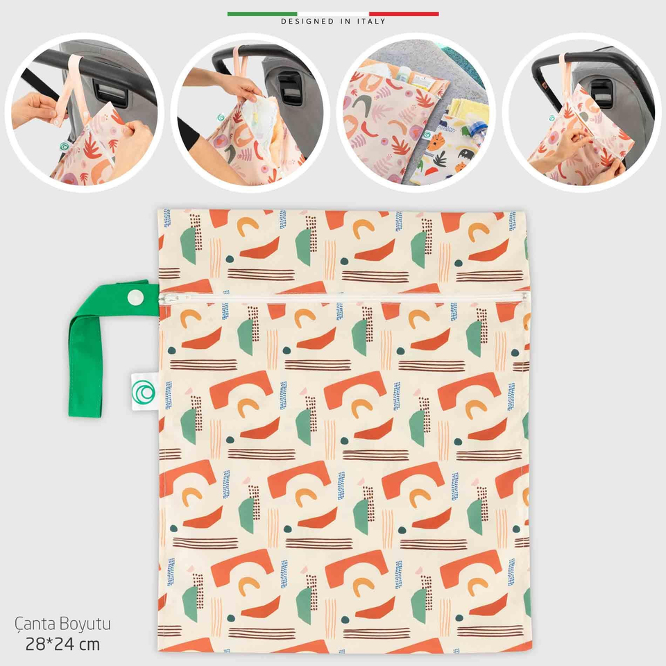 EleleLife Islak Kuru ve Kirli Bebek Çantası Sıvı Geçirmez Büyük Boy 28x24 Cm Shapes