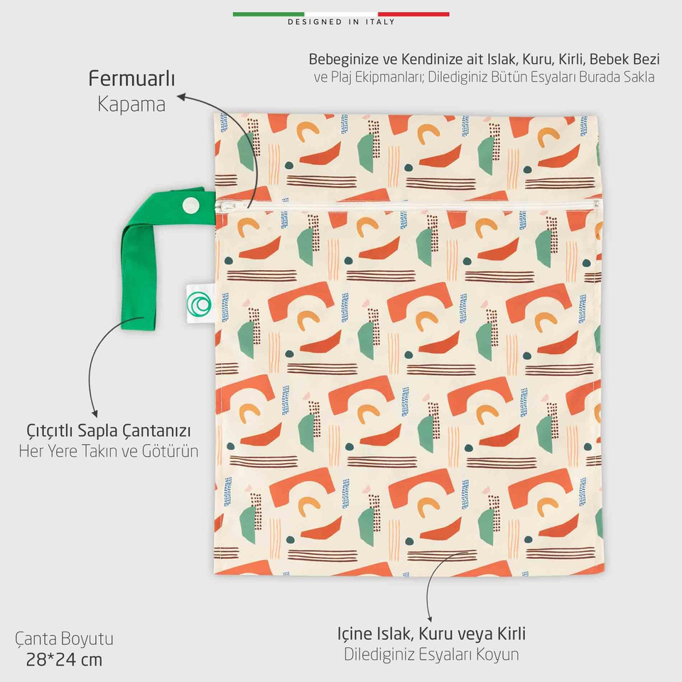 EleleLife Islak Kuru ve Kirli Bebek Çantası Sıvı Geçirmez Büyük Boy 28x24 Cm Shapes