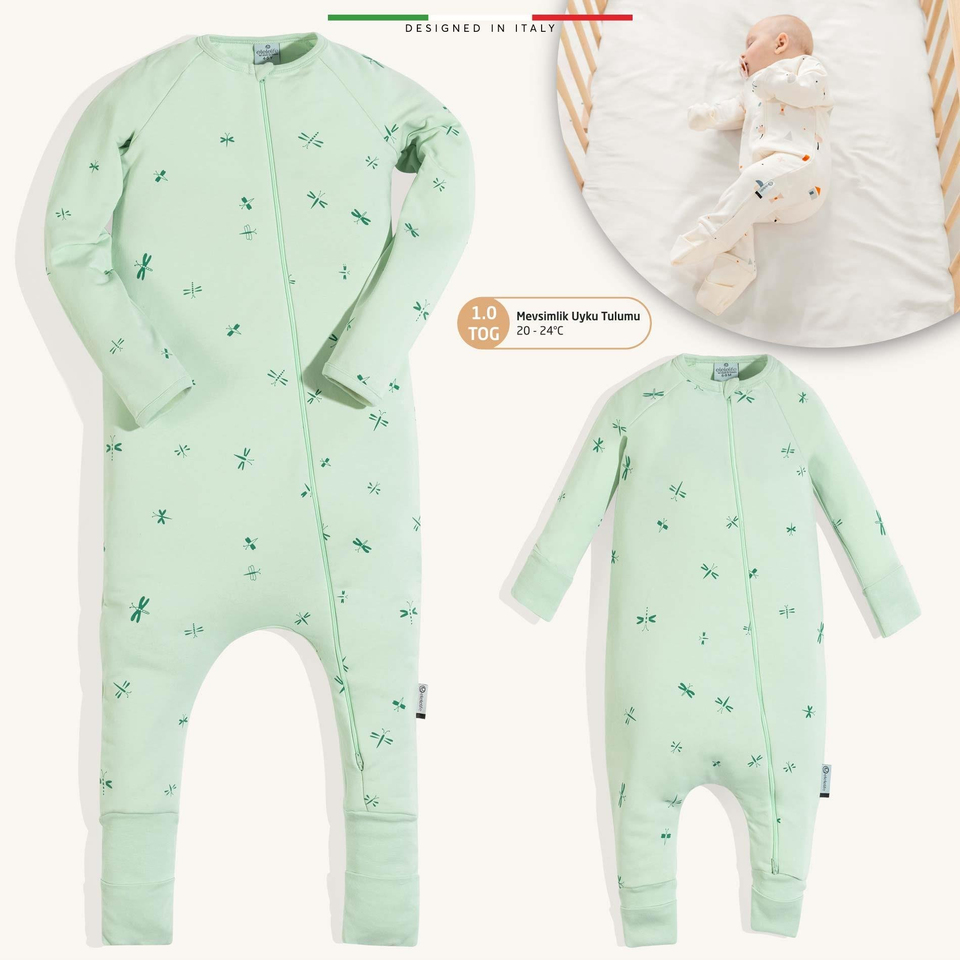 EleleLife Mevsimlik Çoçuk/Bebek Uyku Tulumu 1 Tog Yeşil Sanno