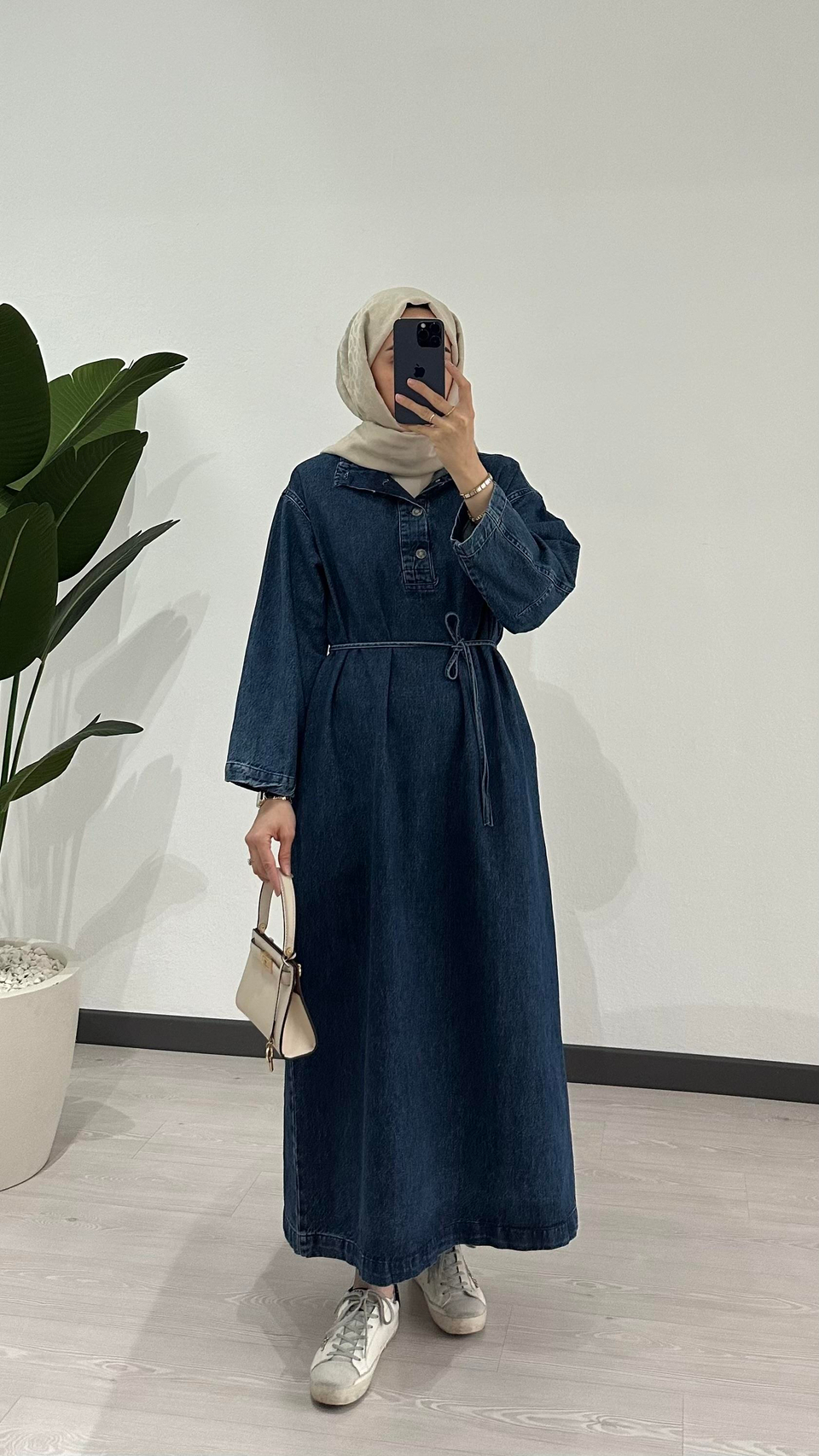 Denim Elbise Koyu Mavi