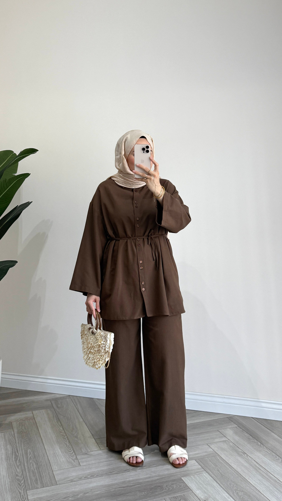 Mirya Basic Keten Takım | Kahverengi