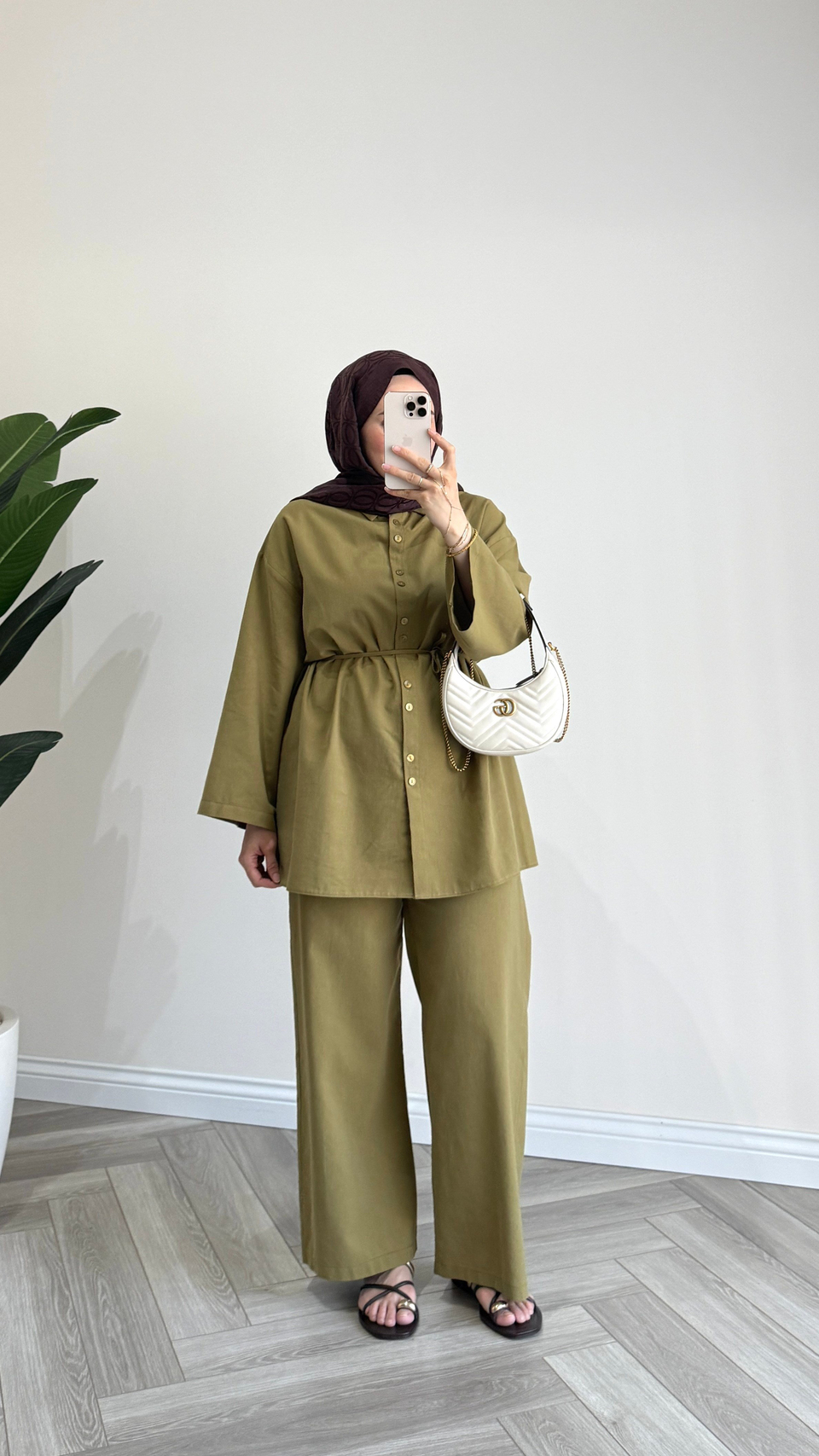 Mirya Basic Keten Takım | Yağ Yeşili