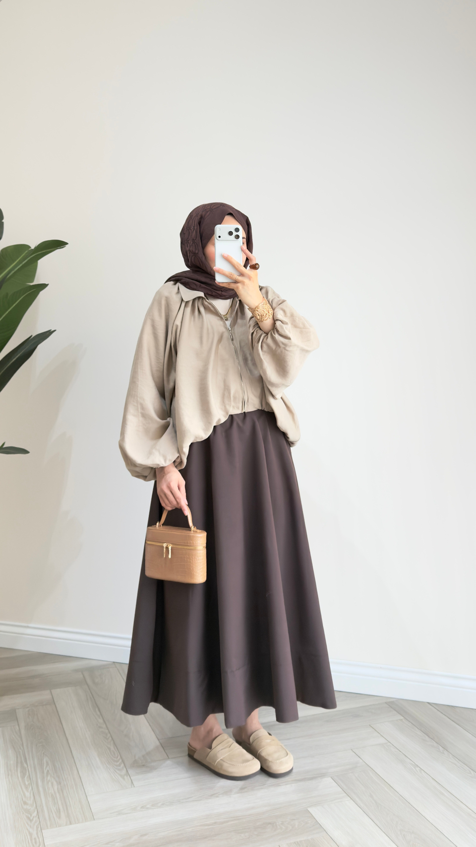 Oversize Fermuarlı Ceket | Vizon