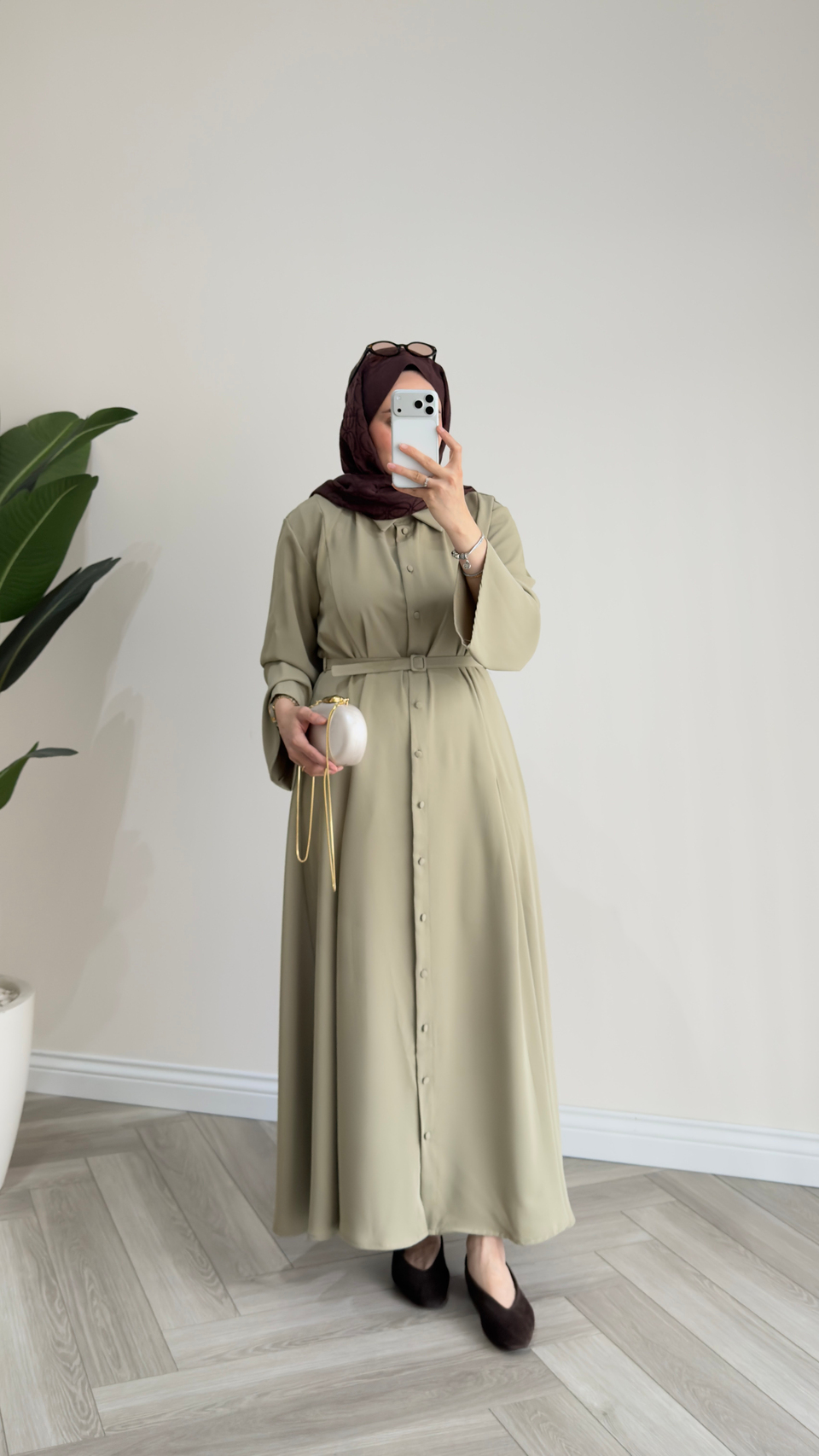 Pile Krep Elbise | Mint Yeşili