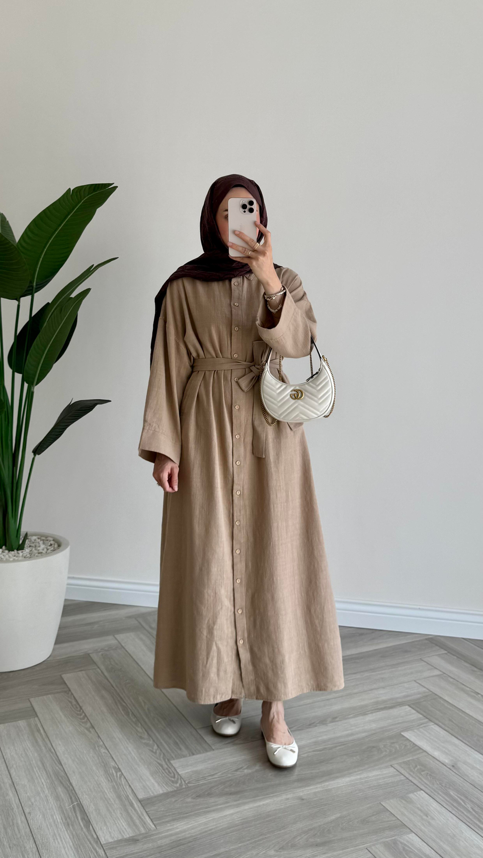 Sofia Premium Keten Elbise Camel