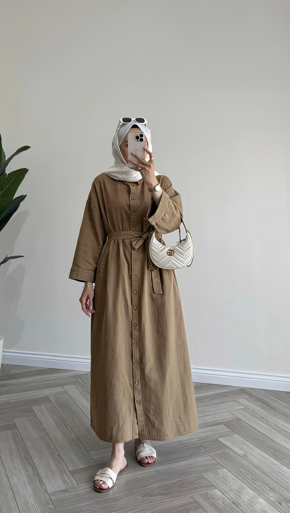 Sofia Premium Keten Elbise | Soft Haki