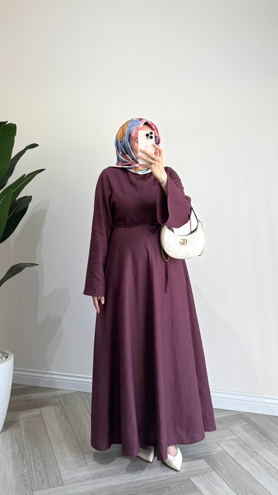 Volanlı Keten Elbise | Bordo