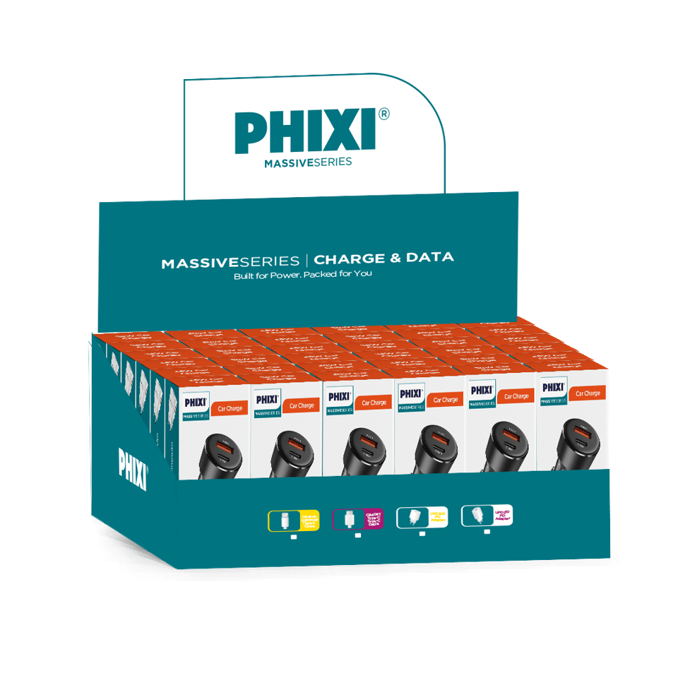 PHIXI Massive Serisi QCH238  PD Araç Şarj Cihazı 30lu Paket – USB-C + USB-A Hızlı Araç Şarj Adaptörü