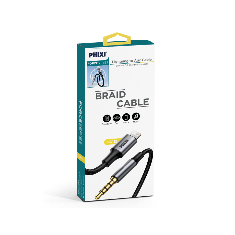 Phixi Basic CA112 Metal Başlıklı 100cm Lightning to Silikon Aux Kablo