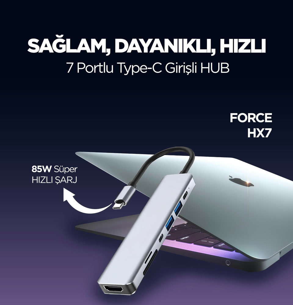 PHİXİ Force 7 in 1 USB C to HDMI VGA Ethernet Hub Çoklayıcı Hub