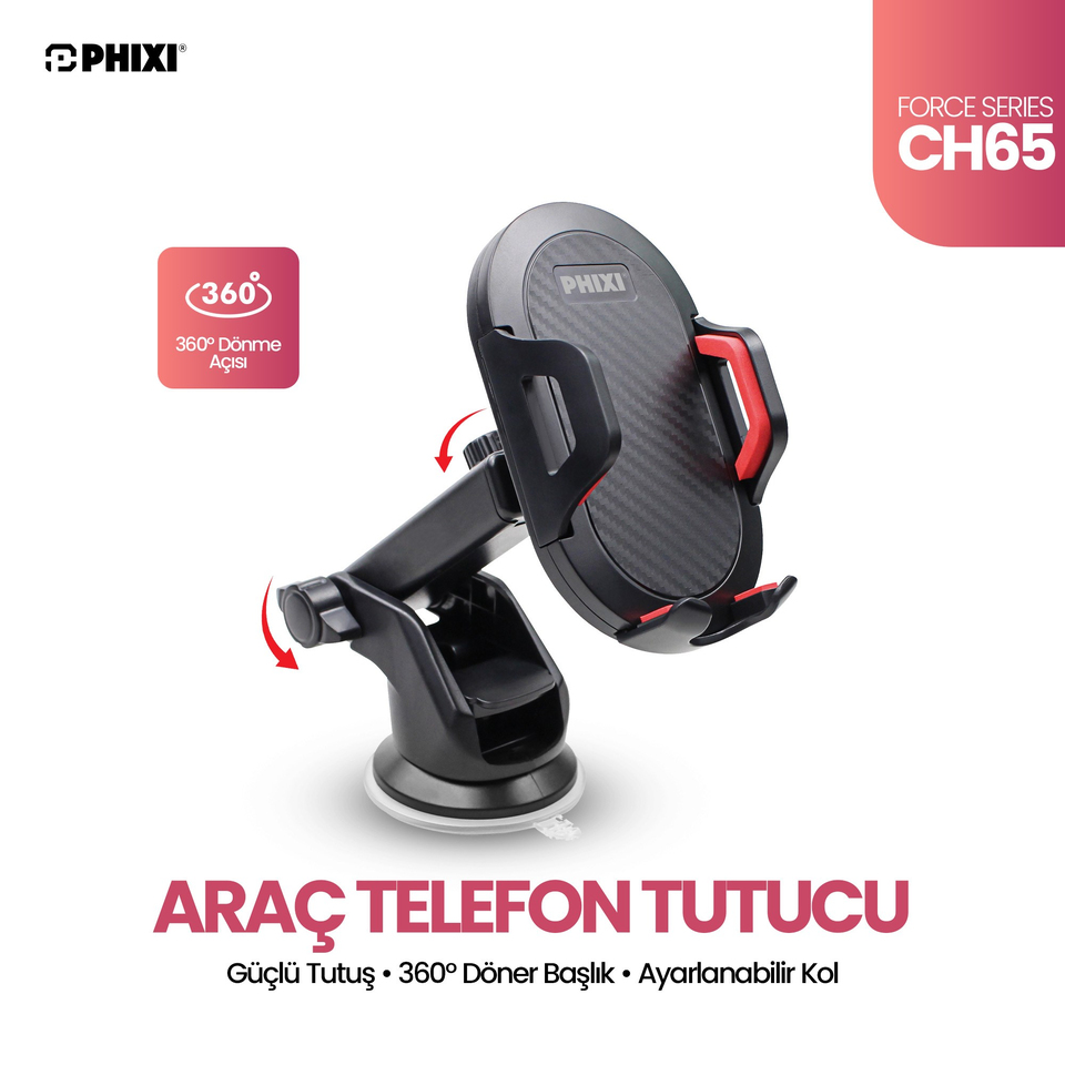 Phixi Force CH65 Kavramalı 360° Tripot Araç Tutucu