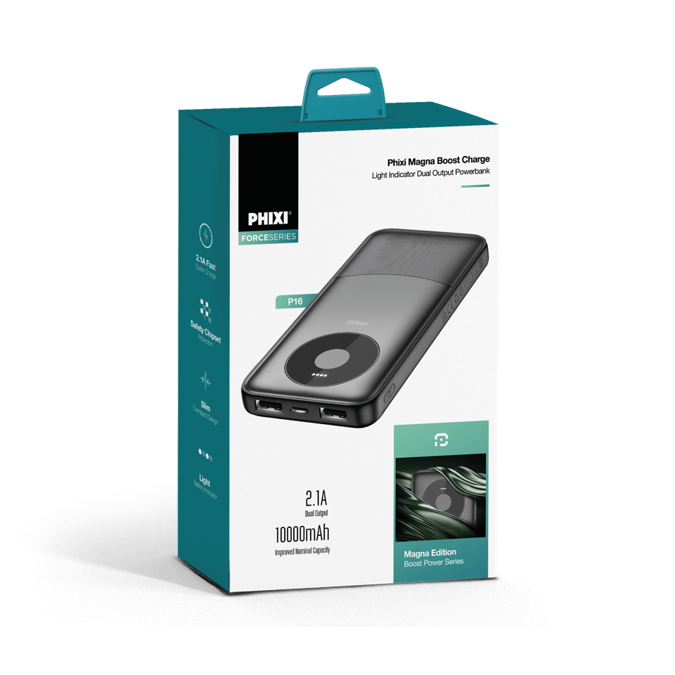 PHIXI Force P16 10000mAh Powerbank – 2.1A Hızlı Şarj Dual USB Taşınabilir Şarj Cihazı