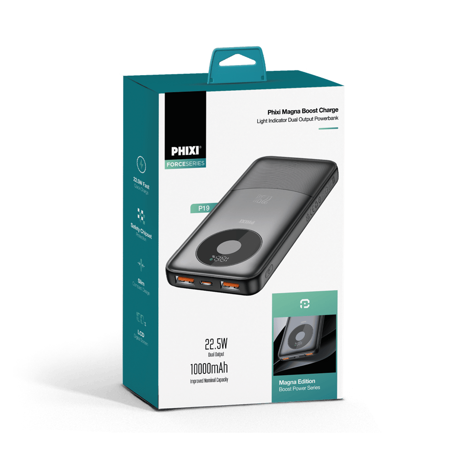 PHIXI Force P19 10000mAh Powerbank – 22.5W Hızlı Şarj Dual USB Taşınabilir Şarj Cihazı