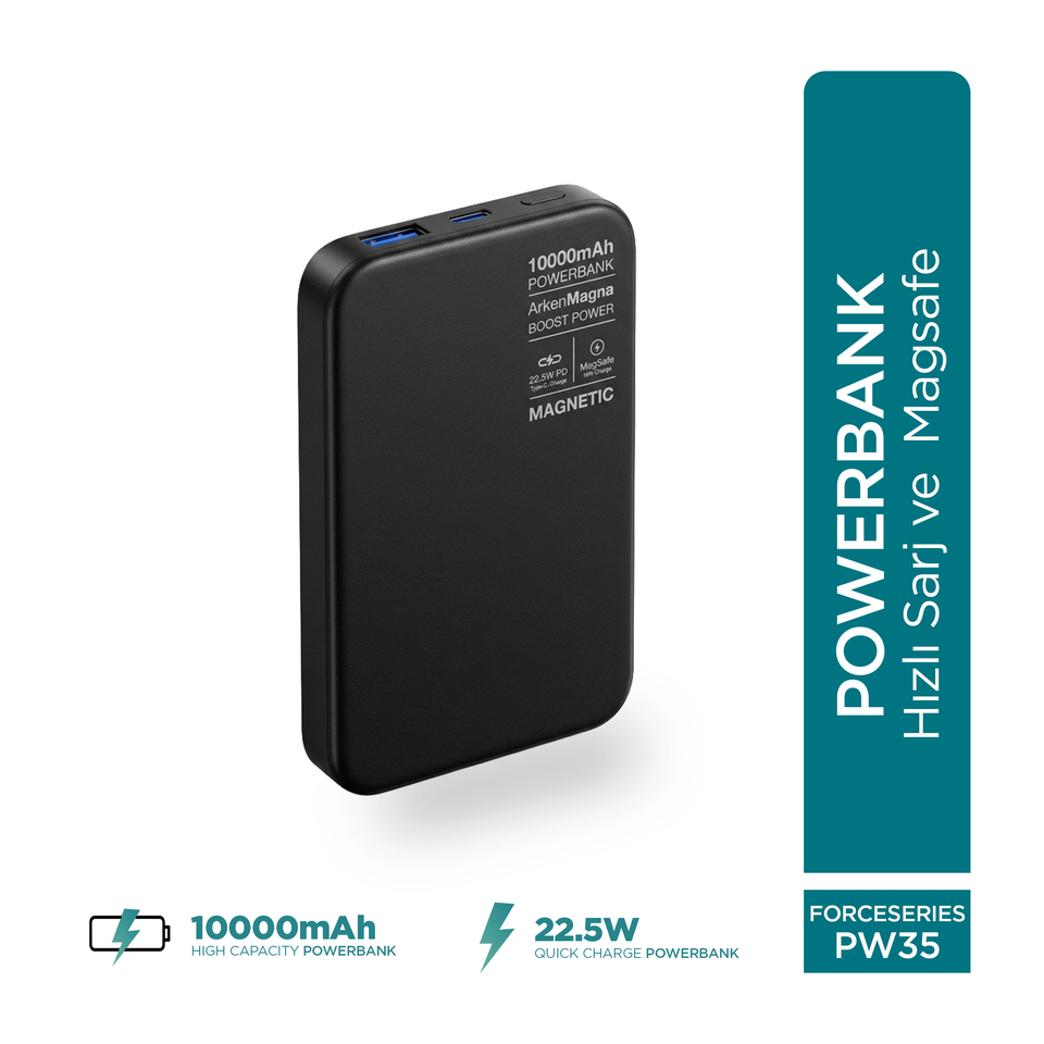 Phixi Force PW35 MagSafe Powerbank 10000mAh 22.5W Hızlı Şarj
