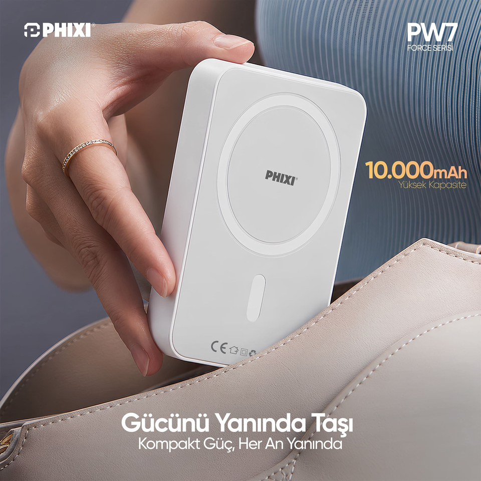 PHIXI Force PW7 10000 mAh 15W Manyetik Kablosuz Şarjlı Powerbank