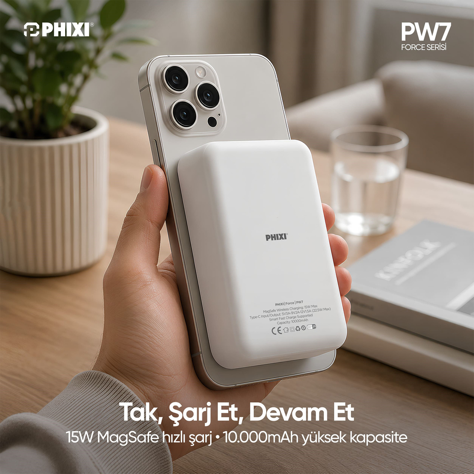 PHIXI Force PW7 10000 mAh 15W Manyetik Kablosuz Şarjlı Powerbank