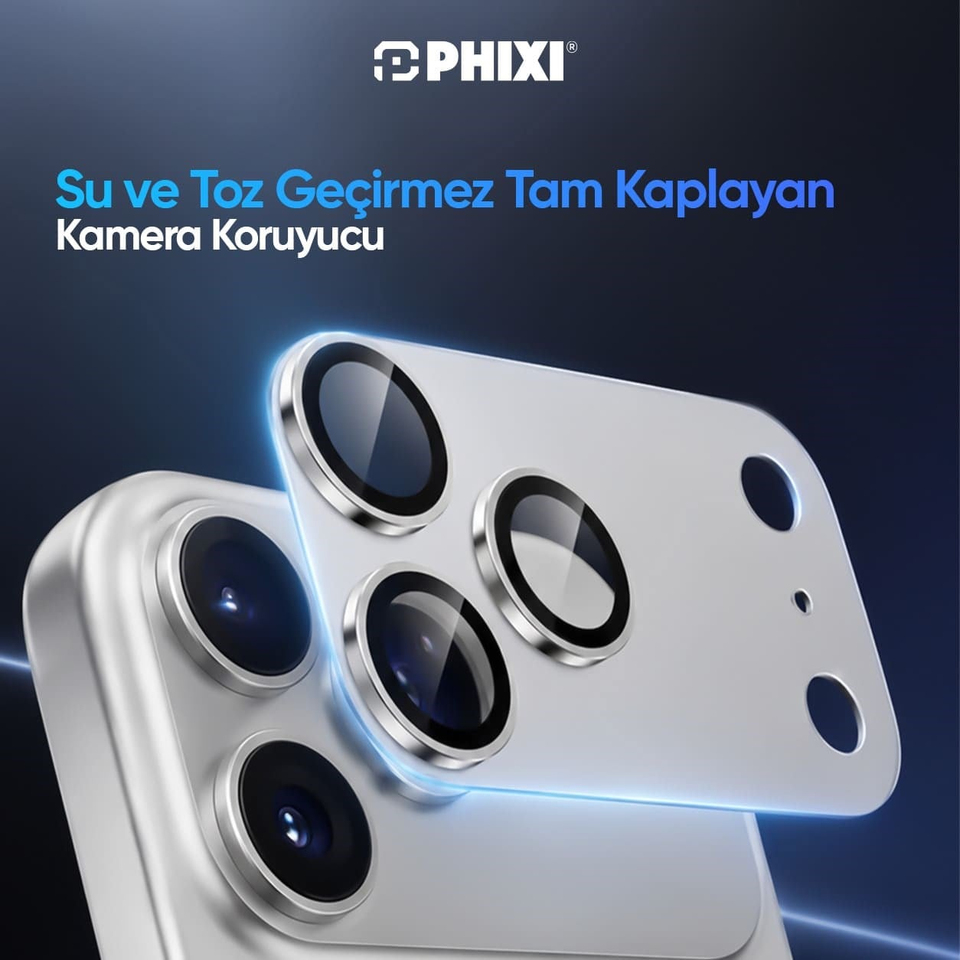 PHIXI Guard Serisi iPhone 17 Pro Max Tam Kaplama Lens Koruyucu – AR Kaplama, Silver