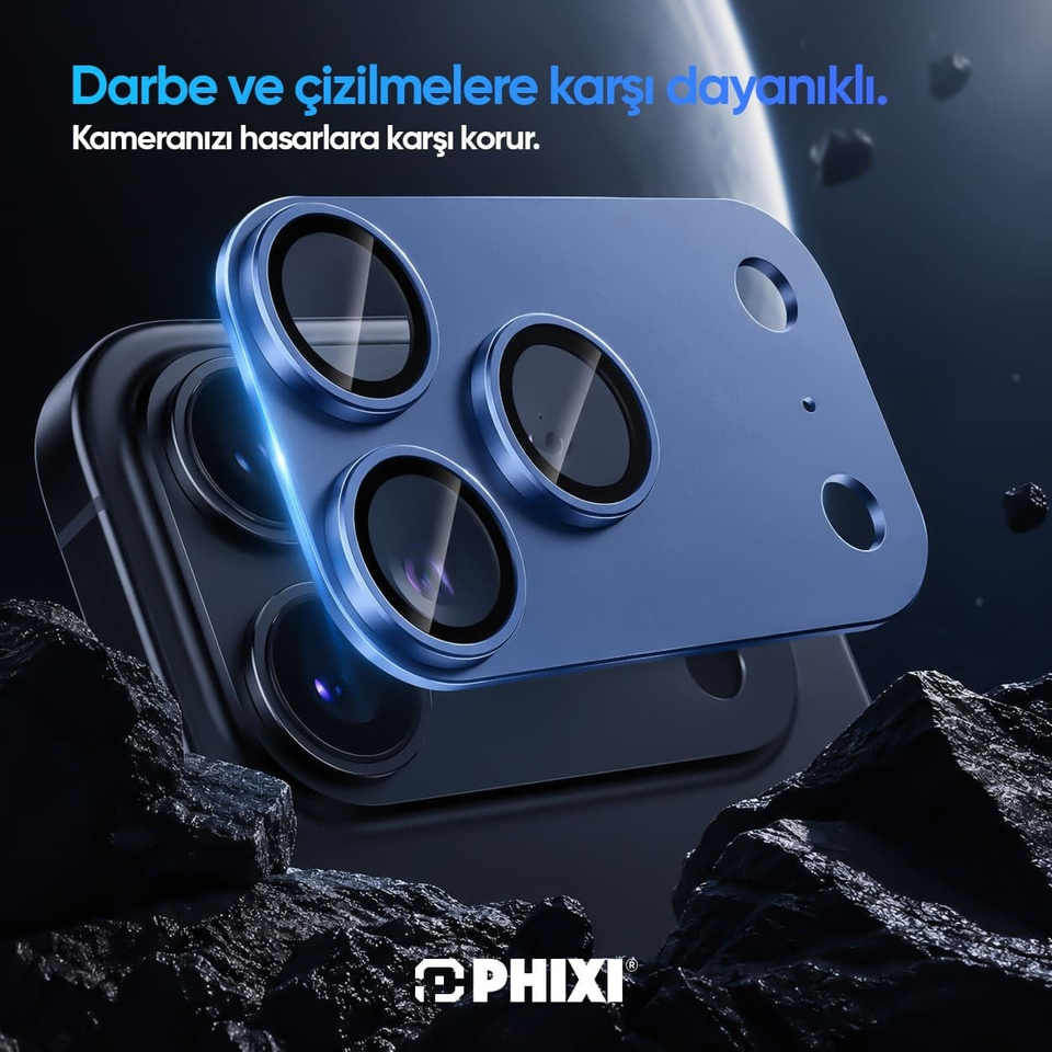 PHIXI Guard Serisi iPhone 17 Pro Max Tam Kaplama Lens Koruyucu – AR Kaplama, Silver