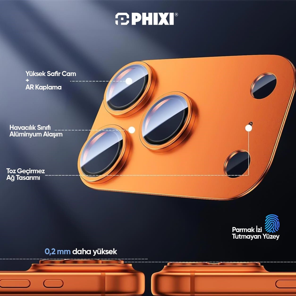 PHIXI Guard Serisi iPhone 17 Pro Max Tam Kaplama Lens Koruyucu – AR Kaplama, Silver