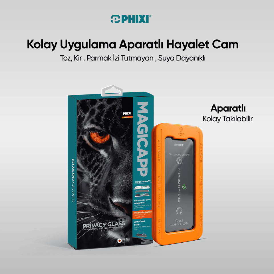 Phixi MagicApp Hayalet Cam Aparatlı Gizlilik Ekran Koruyucu – Maksimum Koruma ve Gizlilik 