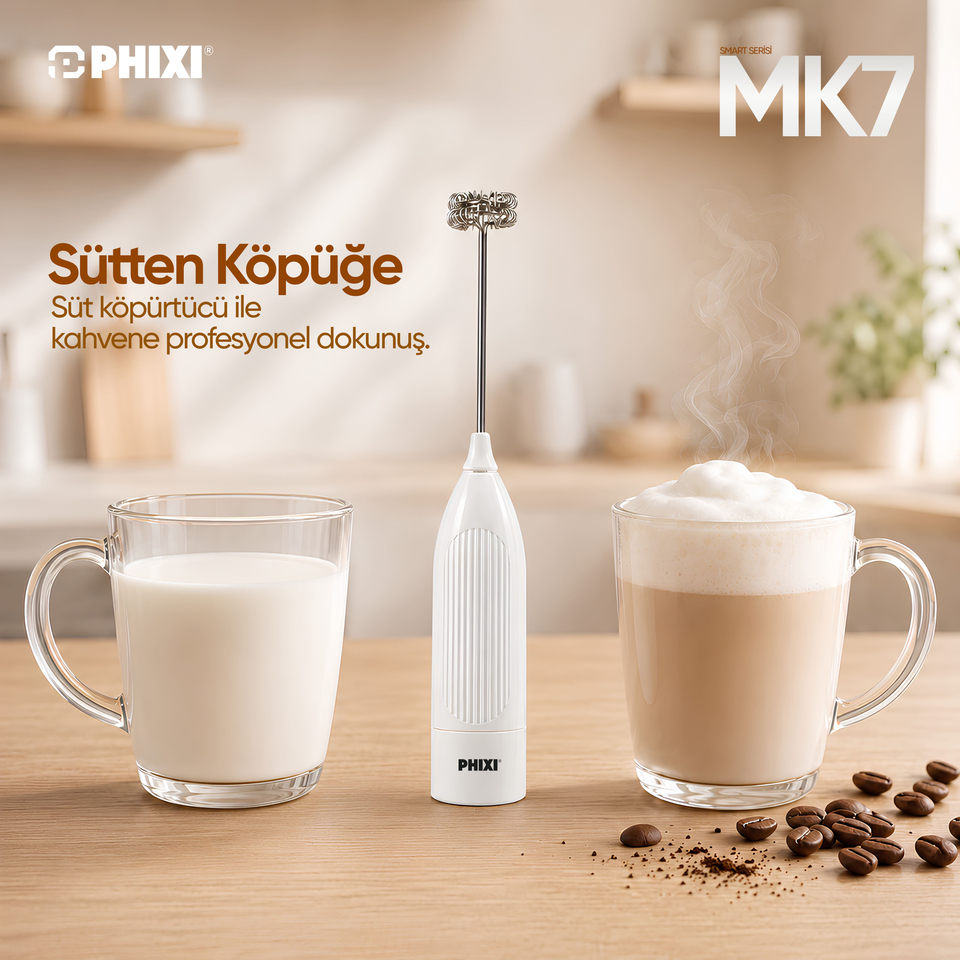 PHIXI MK7 El Tipi Şarjlı Süt ve Kahve Köpürtücü
