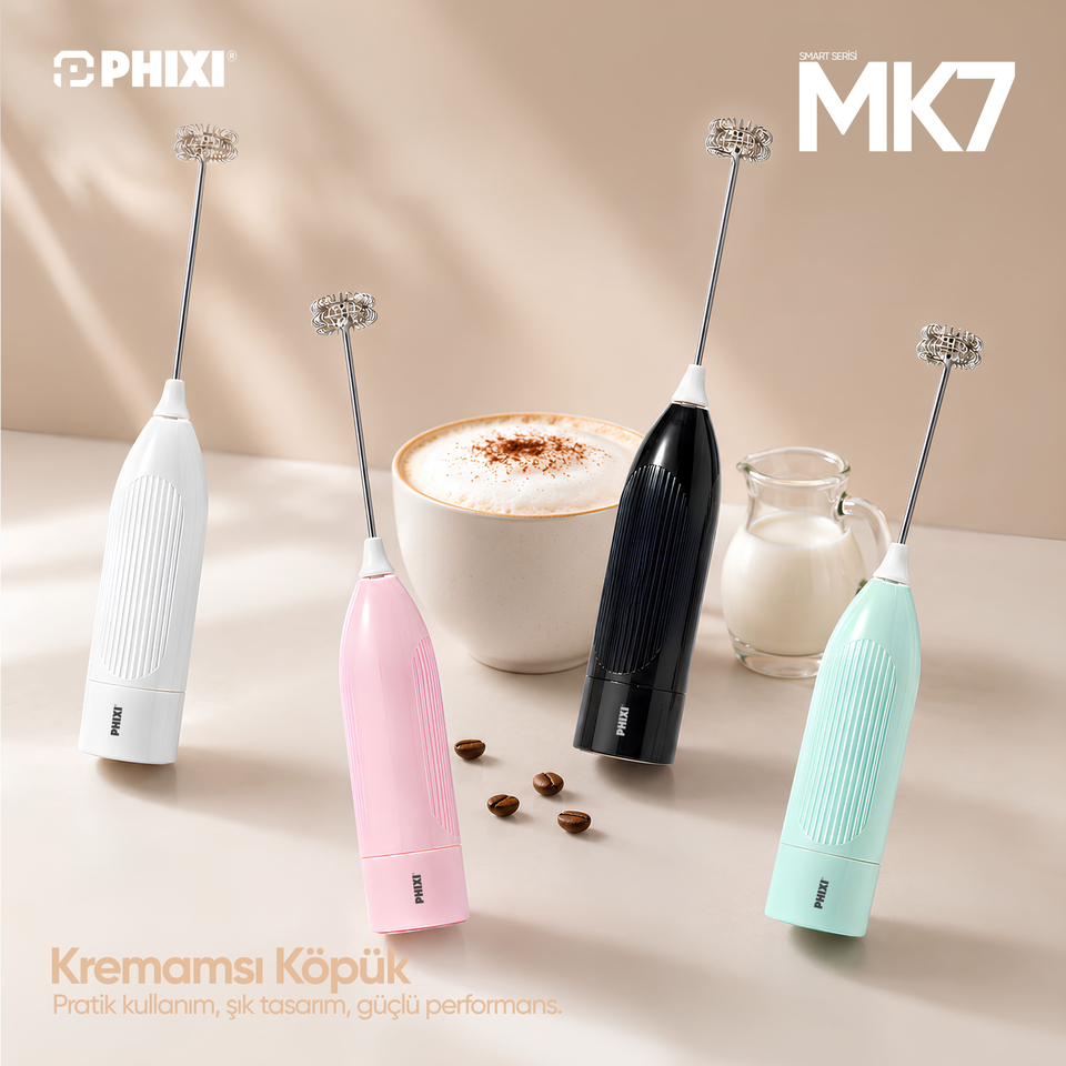 PHIXI MK7 El Tipi Şarjlı Süt ve Kahve Köpürtücü